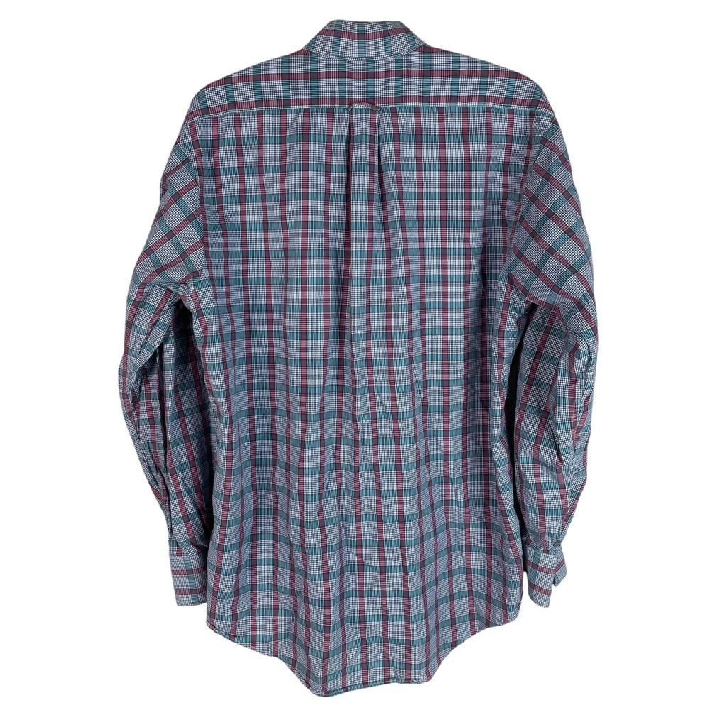 Burberry London Mens Button Down Shirt Medium L/S‎ Cotton Pocket Blue Green Red - Picture 3 of 5